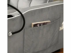 ModernLuxe Sillón retráctil de terciopelo - con portavasos + soporte para teléfono móvil - Gris claro Outlet