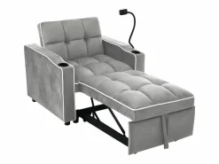 ModernLuxe Sillón retráctil de terciopelo - con portavasos + soporte para teléfono móvil - Gris claro Outlet