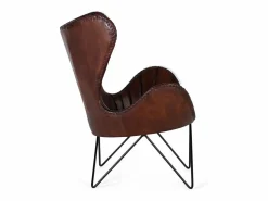 Sillón tapizado en piel natural marrón con patas de metal^Giner y colomer New