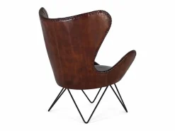 Sillón tapizado en piel natural marrón con patas de metal^Giner y colomer New