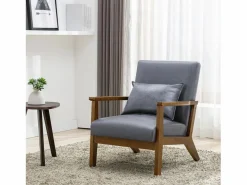 Sillón De Piel|Sillón tapizado estilo vintage de madera maciza - Silla de oficina/dormitorio (68,5 x 81 x 80 cm) en piel sintética gris