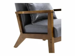 Sillón De Piel|Sillón tapizado estilo vintage de madera maciza - Silla de oficina/dormitorio (68,5 x 81 x 80 cm) en piel sintética gris