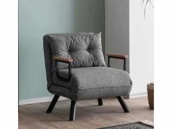 Menzzo Sillón Escandinavo|Sillón-Cama – 175 cm x 60 cm – – Metal y Tela de Lino