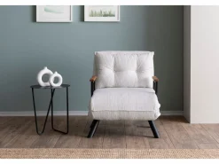 Menzzo Sillón-cama de 1 plaza – 175x60 cm – Blanco – Metal y tela afelpada Crema Outlet