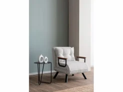 Menzzo Sillón-cama de 1 plaza – 175x60 cm – Blanco – Metal y tela afelpada Crema Outlet