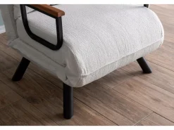 Menzzo Sillón-cama de 1 plaza – 175x60 cm – Blanco – Metal y tela afelpada Crema Outlet
