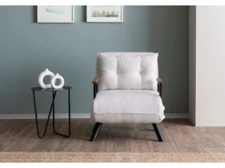 Menzzo Sillón-cama de 1 plaza – 175x60 cm – Blanco – Metal y tela afelpada Crema Outlet