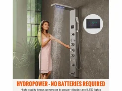 Sistema de panel de ducha de acero inoxidable con 6 modos, sistema de torre de panel de ducha SucceBuy, LED Hydropower Plateado Discount