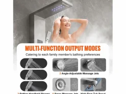 Sistema de panel de ducha de acero inoxidable con 6 modos, sistema de torre de panel de ducha SucceBuy, LED Hydropower Plateado Discount