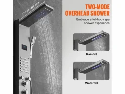 Sistema de Torre de Panel de Ducha SucceBuy, Conjunto de Ducha Acero Inoxidable, con 6 Modos, Pantalla LED Plateado Outlet