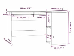 Garden Furniture Skive Escritorio de esquina madera contrachapada 120x140x75 cm Gris Outlet