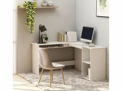 Garden Furniture Skive Escritorio forma de L madera contrachapada 120x140x75 cm Blanco Sale