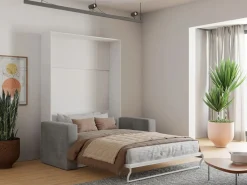 Vente-unique Soñadora cama abatible con sofá 140 x 200 cm blanco y gris - VACIALA II Gris / Blanco Hot