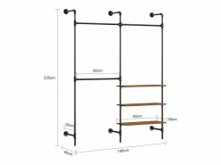 perchero industrial de pared con 3 barras y estantes de MDF, armario abierto^Sobuy New