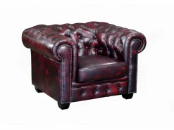 LINEA SOFA Conjunto Sofá Y Sillón|Sofá 3+2+1 chesterfield 100% piel color cereza BRENTON