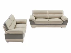 Vente-unique Conjunto Sofás|Sofá 3+2 piel de becerro color antracita y gris FRANCESCA