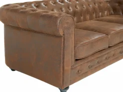 Vente-unique Sofá 3 plazas + 2 sillones CHESTERFIELD Microfibra Marru00f3n Discount