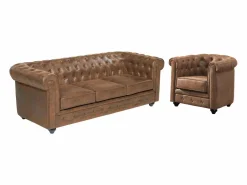 Sofá 3 plazas + Sillón CHESTERFIELD Microfibra envejecida^Vente-unique Online