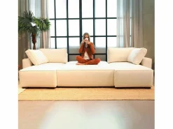 Sofá 5 Plazas - Chaise Longue con Cama Panorámica (317 x 157 x 91 cm) - JORDAN Beige Clearance