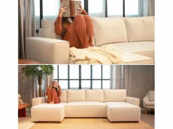 Sofá 5 Plazas - Chaise Longue con Cama Panorámica (317 x 157 x 91 cm) - JORDAN Beige Clearance