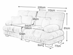DripeX Sofá 2 plazas - con 4 cojines - estructura madera maciza + tejido felpa - 220x77x81cm Beige