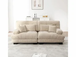 DripeX Sofá 2 plazas - con 4 cojines - estructura madera maciza + tejido felpa - 220x77x81cm Beige