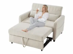 Sofá 2 plazas - Sofá lounge con función extraíble y dos cojines - respaldo regulable - tejido de algodón y lino^ Best