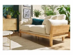 Sofá 3 plazas blanco crema patas madera KYO^Miliboo