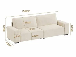 DripeX Sofá Escandinavo|Sofá 3 plazas chenilla - con reposabrazos anchos - 220 x 83 x 88 cm