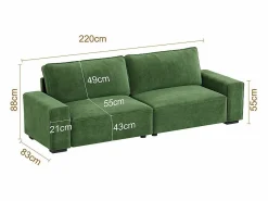 Sofá 3 plazas chenilla - con reposabrazos anchos - 220 x 83 x 88 cm^DripeX Outlet