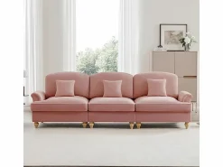 Sofá 3 Plazas Chenille Mid-Century, Funda Extraíble y 3 Cojines, 272x83.5x93cm,^DripeX