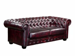 LINEA SOFA Sofás Chesterfield|Sofá De Piel|Sofá 3 plazas chesterfield 100% piel cereza BRENTON
