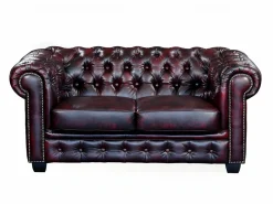 LINEA SOFA Todos Los Sofás|Sofás Chesterfield|Sofá 2 plazas chesterfield 100% piel color cereza BRENTON