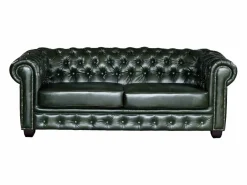 Vente-unique Conjunto Sofás|Sofá 3+2 plazas chesterfield 100% piel color verde BRENTON