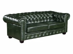 Vente-unique Conjunto Sofás|Sofá 3+2 plazas chesterfield 100% piel color verde BRENTON