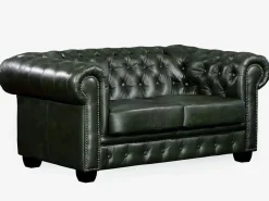 Vente-unique Conjunto Sofás|Sofá 3+2 plazas chesterfield 100% piel color verde BRENTON