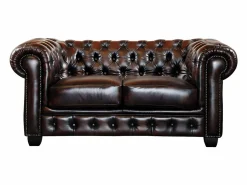 LINEA SOFA Todos Los Sofás|Sofá De Piel|Sofá 2 plazas chesterfield 100% piel marrón BRENTON