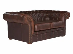 Vente-unique Todos Los Sofás|Sofás Chesterfield|Sofá 2 plazas chesterfield de piel envejecida CLOTAIRE