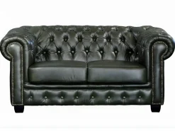 LINEA SOFA Todos Los Sofás|Sofás Chesterfield|Sofá 2 plazas chesterfield 100% piel color verde BRENTON
