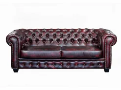 Sofá 3+2 plazas chesterfield 100% piel cereza BRENTON^Vente-unique Hot