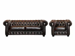Sofá 3+1 plazas chesterfield 100% piel marrón BRENTON^Vente-unique Online