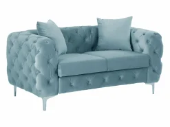 Sofá 2 plazas chéster de terciopelo azul pastel y patas de metal EDWINA^Vente-unique Online
