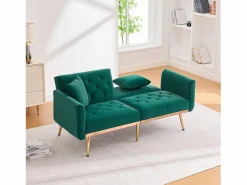 Sofá 2 plazas con brazos - Sofá recto con respaldo regulable y 2 cojines - terciopelo Verde Hot