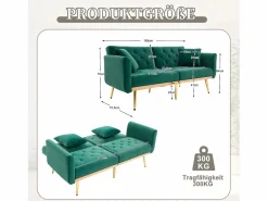 Sofá 2 plazas con brazos - Sofá recto con respaldo regulable y 2 cojines - terciopelo Verde Hot