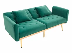 Sofá 2 plazas con brazos - Sofá recto con respaldo regulable y 2 cojines - terciopelo Verde Hot