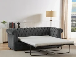 Vente-unique Sofá 3 plazas convertible de terciopelo CHESTERFIELD Gris antracita Hot
