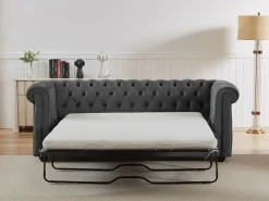 Vente-unique Sofá 3 plazas convertible de terciopelo CHESTERFIELD Gris antracita Hot