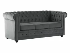 Vente-unique Sofá 3 plazas convertible de terciopelo CHESTERFIELD Gris antracita Hot