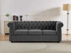 Vente-unique Sofá 3 plazas convertible de terciopelo CHESTERFIELD Gris antracita Hot