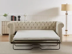 Vente-unique Sofás Chesterfield|Sofá 3 plazas convertible de terciopelo CHESTERFIELD